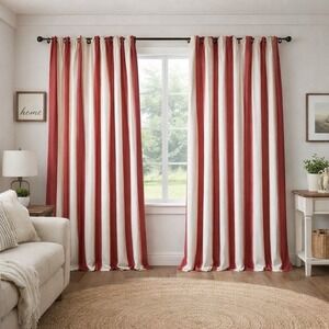 POTTERY BARN Curtains Set Of 5‎ Drapes Panel 44 X 96" Red White Stripe Cotton